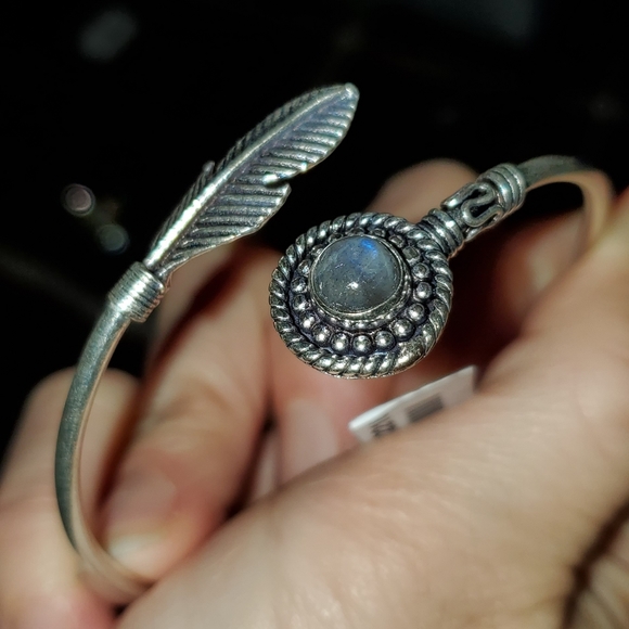 Labradorite Cuff Feather Bracelet SS 925 - Picture 3 of 6